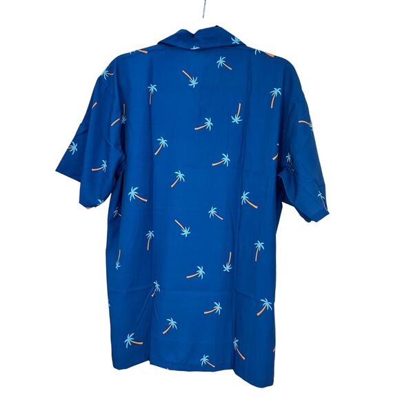 NWOT Men’s Palm Tree Button Down Size Medium Short Sleeve Color Blue - Picture 3 of 13